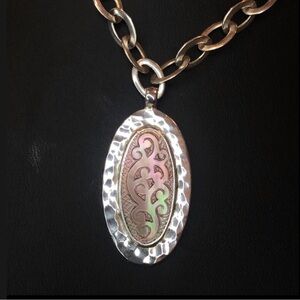 LOIS HILL Sterling Silver Mother of Pearl Pendant on Large Link Toggle Necklace